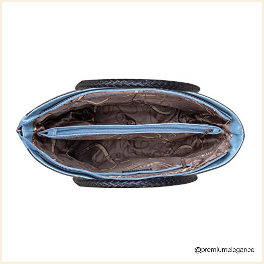 Large Vegan Leather Tote Bag with Back Zipper Pocket and Multiple Compartments - Picture 6 of 7